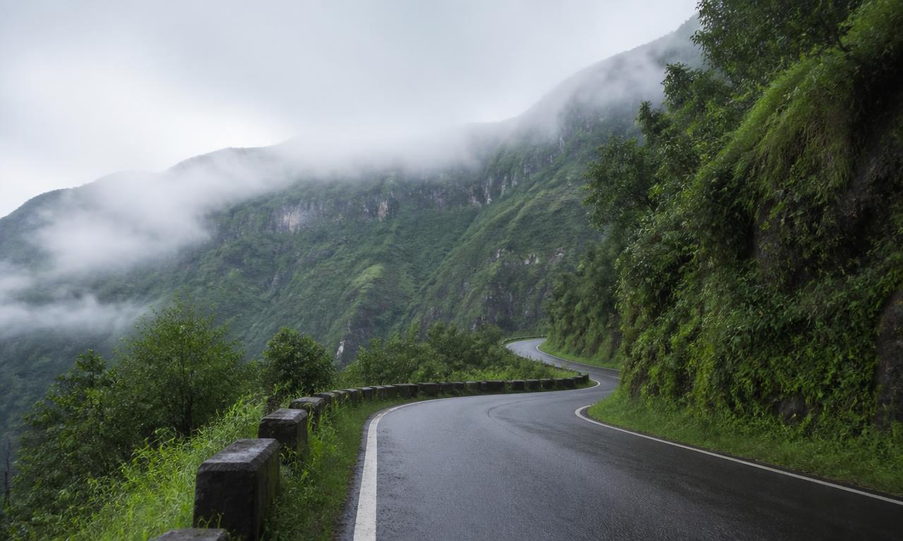 Misty road in the Khasi Hills
